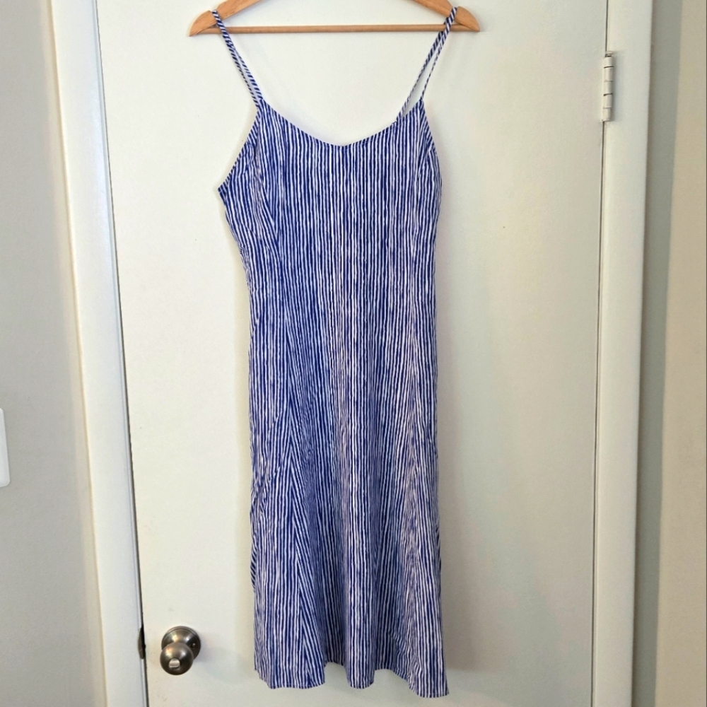 Old Navy Blue and White Striped Midi Slip Dress